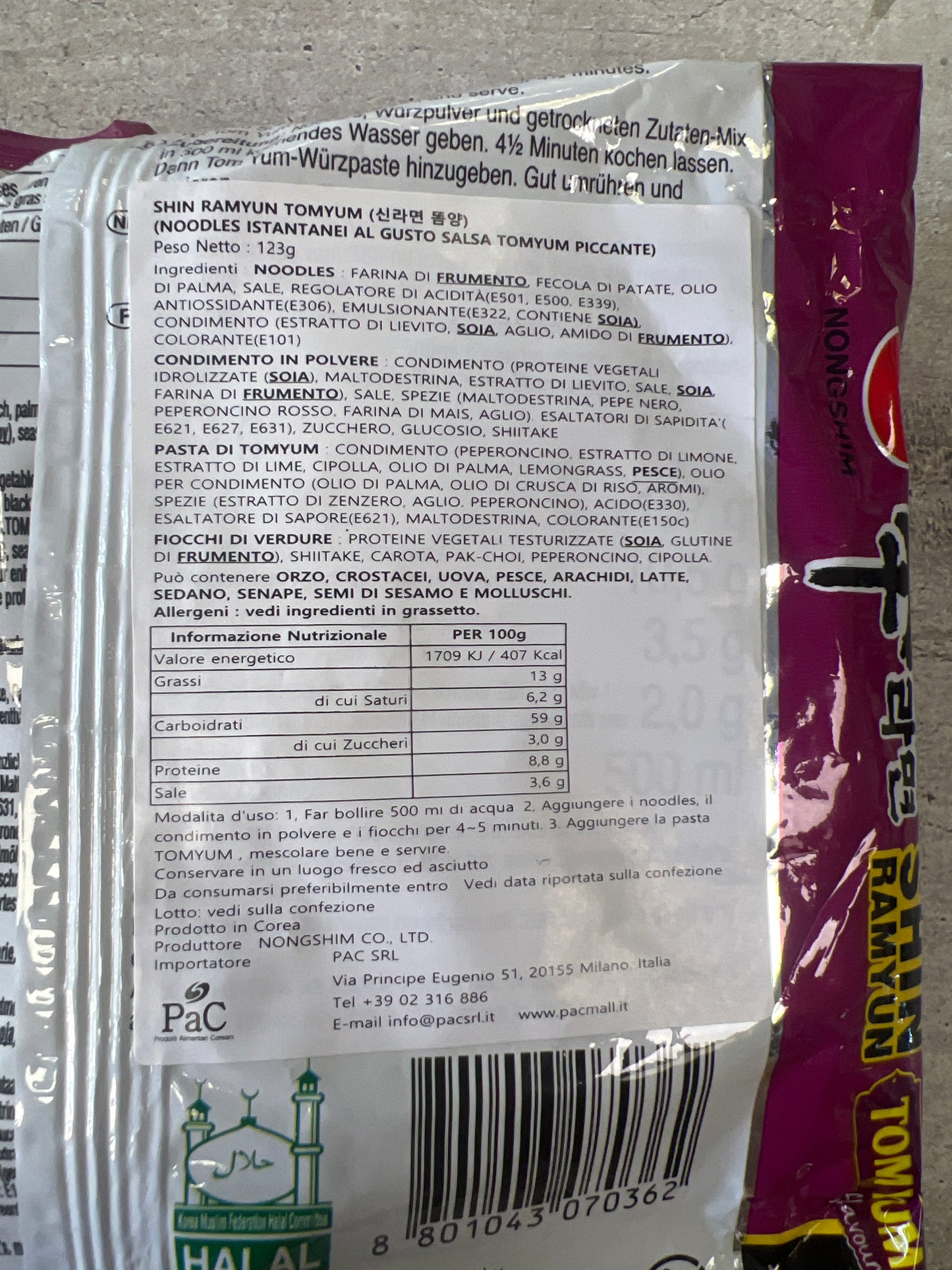 Nongshim - Ramen Shin al Tomyum 123g (CON BRODO)