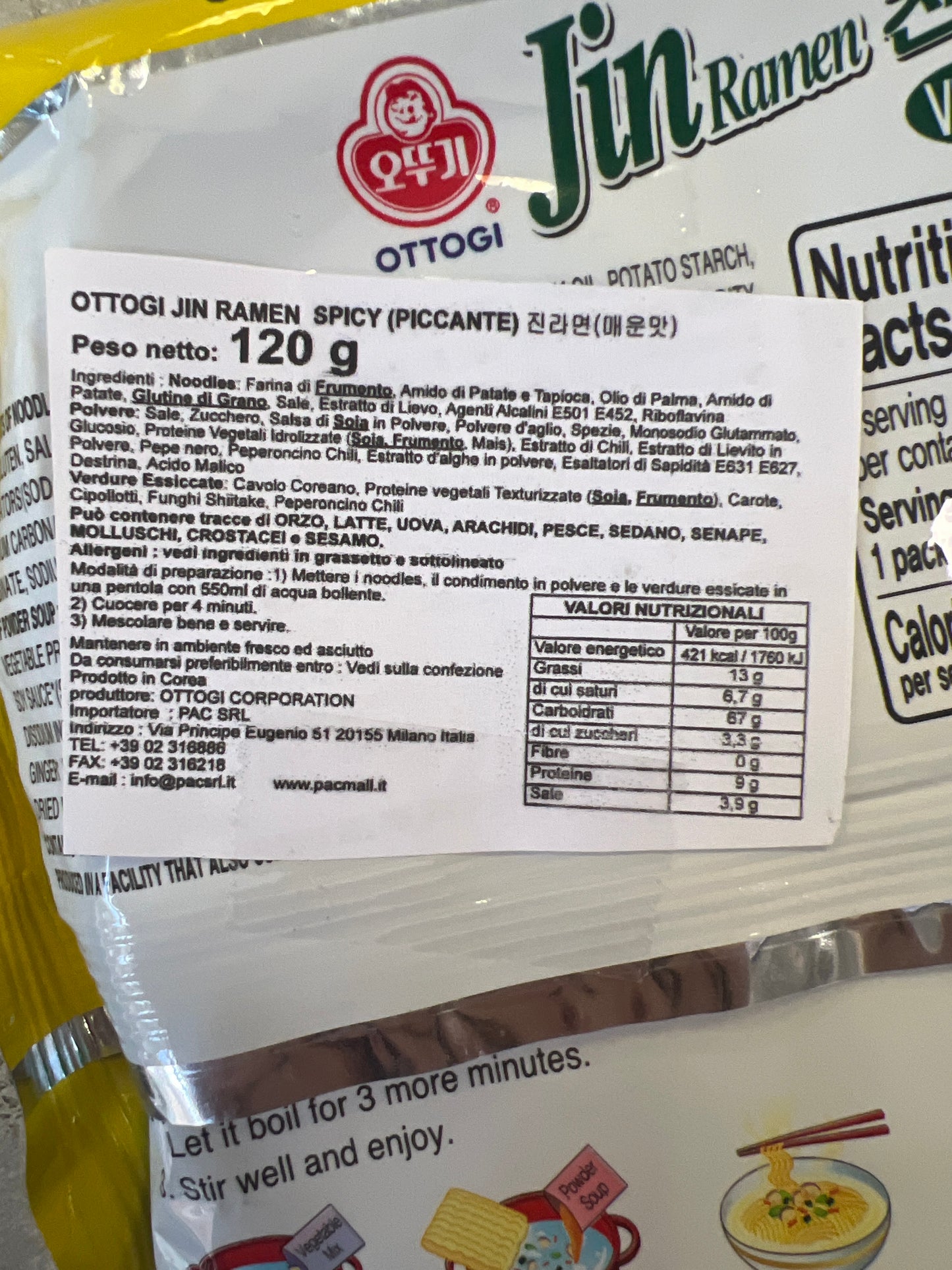 Ottogi - Jin Ramen alle Verdure veggie 110g (CON BRODO)