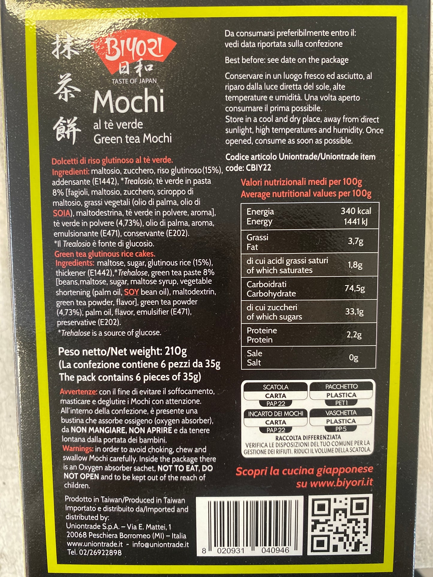 Biyori - Mochi al Tè Matcha 210g