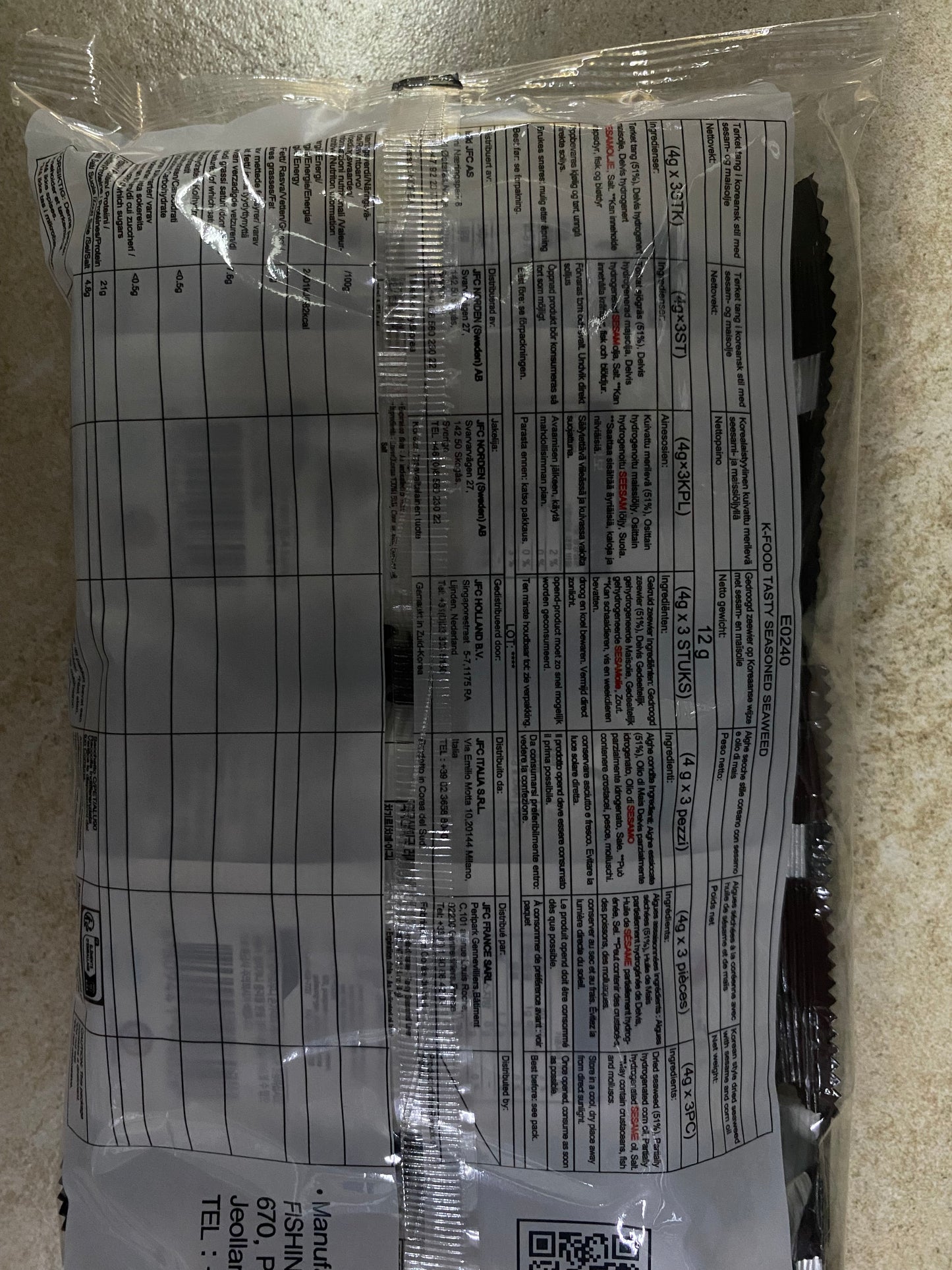 Kfood - Alghe coreane con Sesamo e olio di mais 4g*3pz