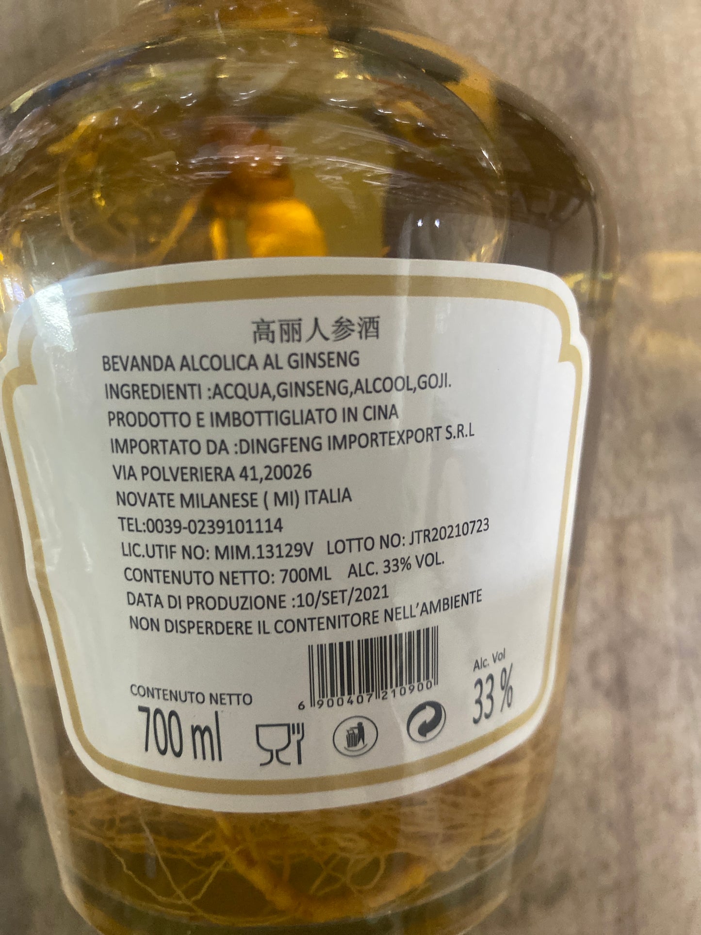 Taihua - Liquore al Ginseng
bottiglia 700ml