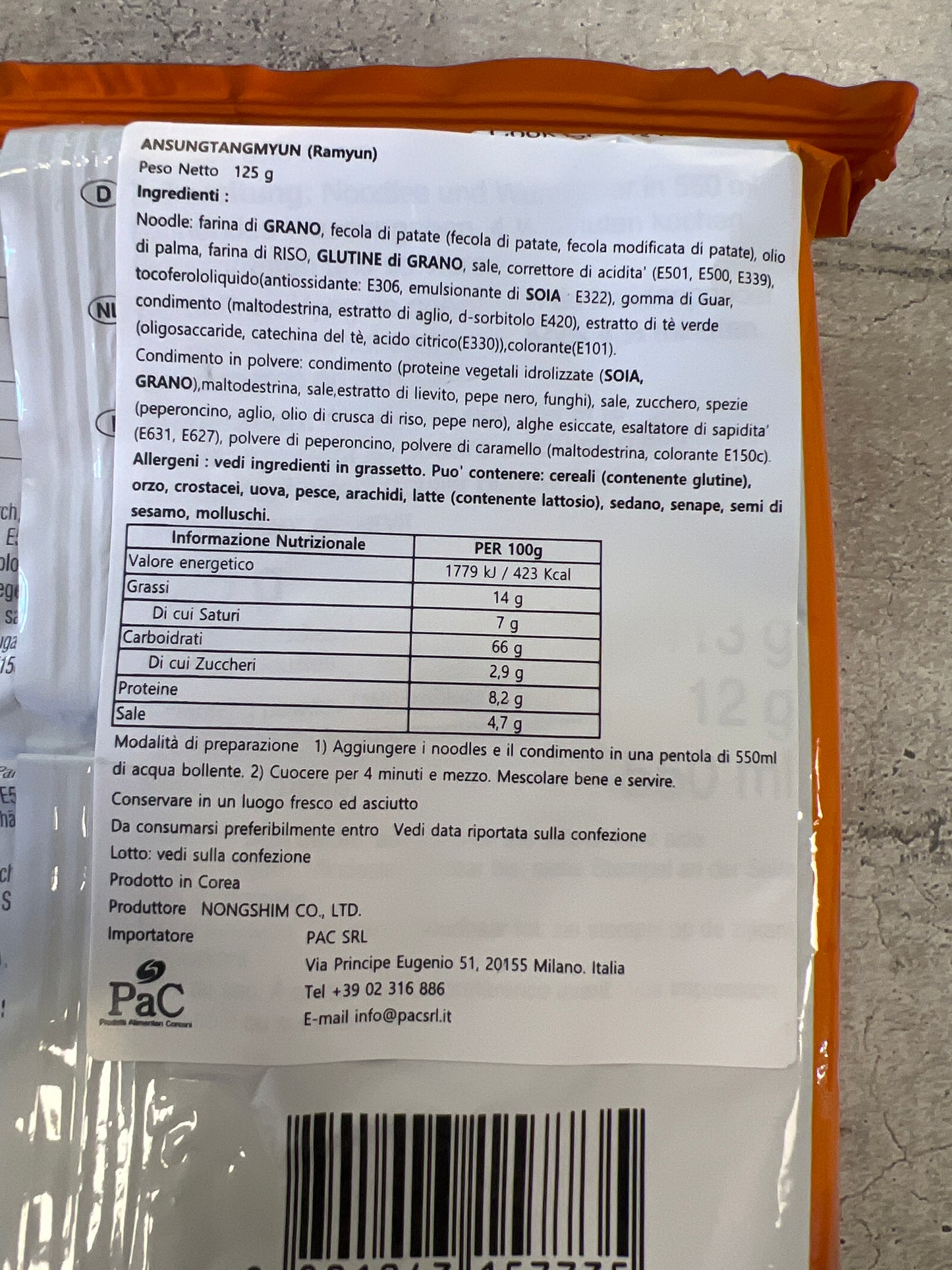 Nongshim – Ansungtangmyun Ramen al Manzo Delicato 125g (CON BRODO)