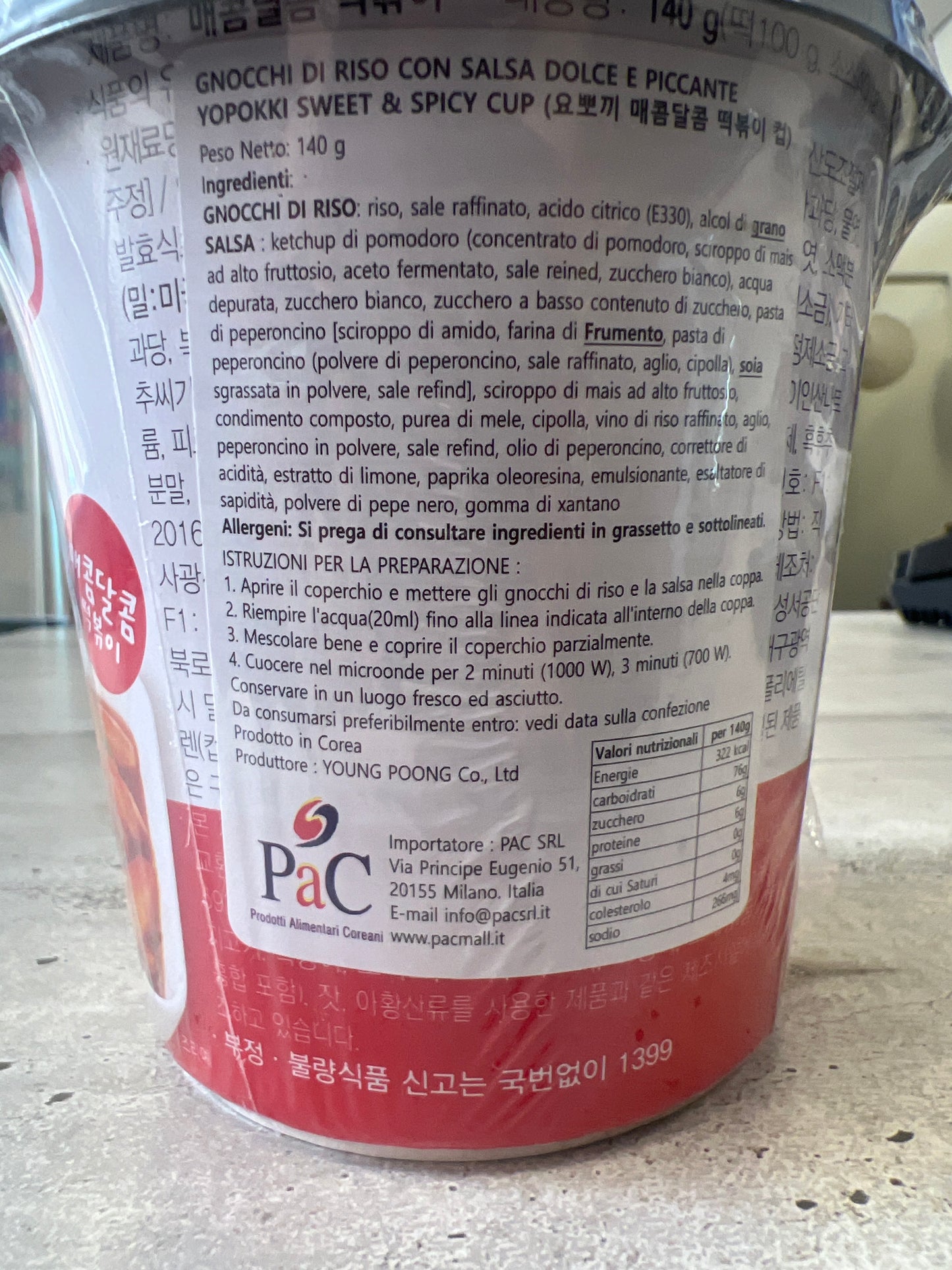 Yopokki - Tteokbokki Dolci e Piccanti CUP 140g