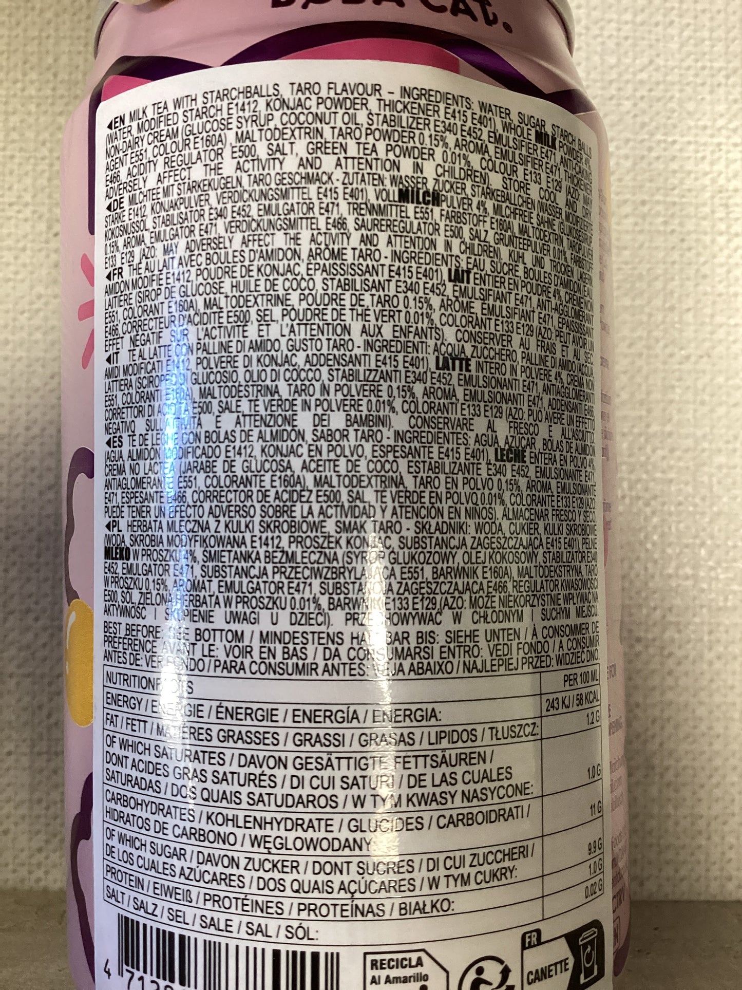 Boba Cat - Boba Tea al taro con tapioca 315ml