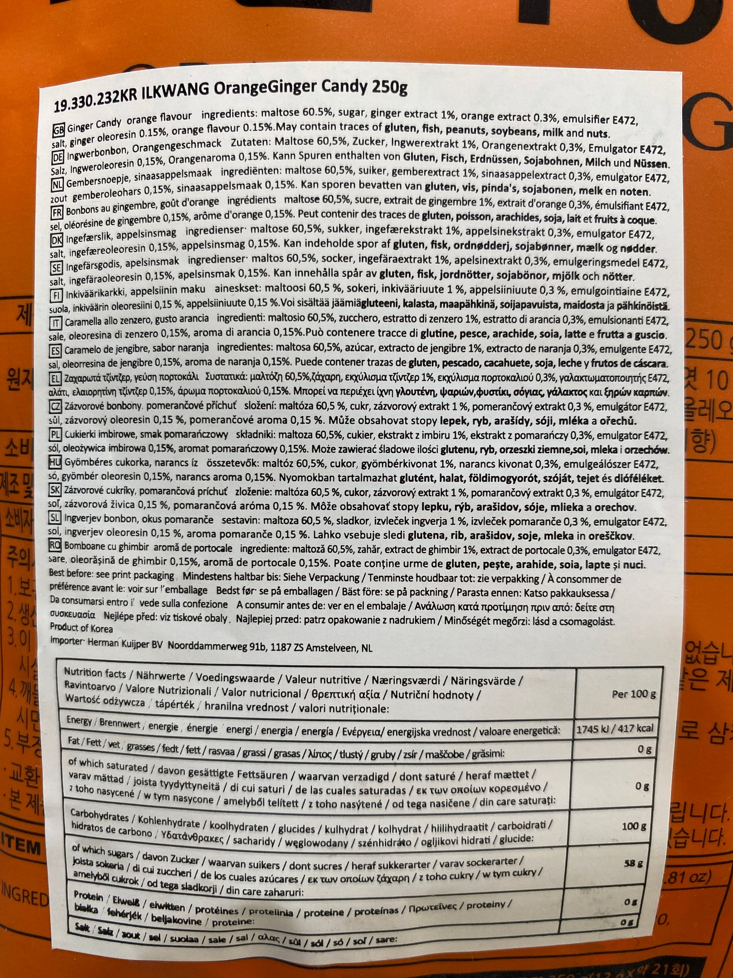 Ilkwang - Caramelle all’ Arancia e Zenzero 250g