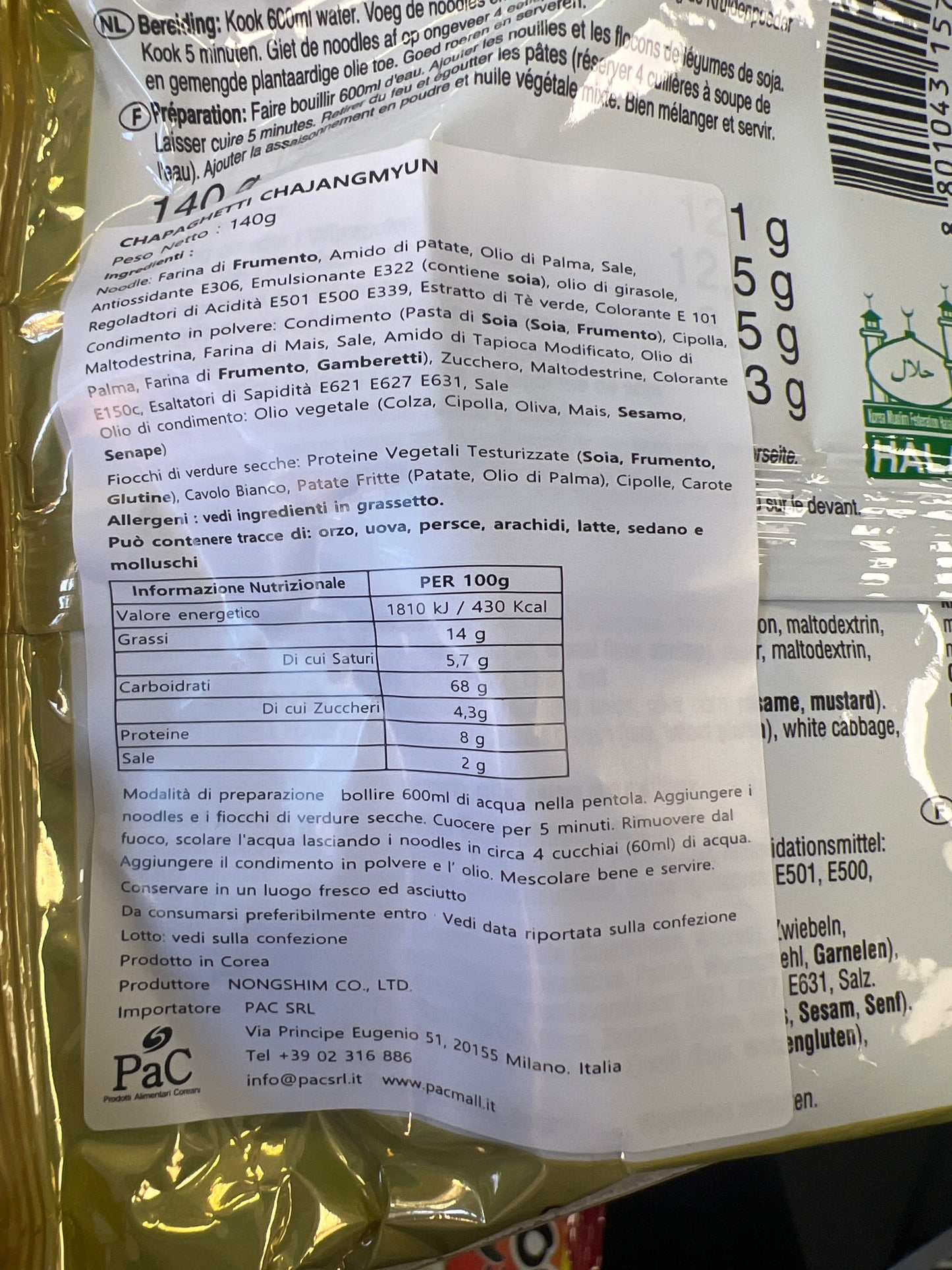 Nongshim - Chapagetti ramen con salsa di Fagioli Neri 140g