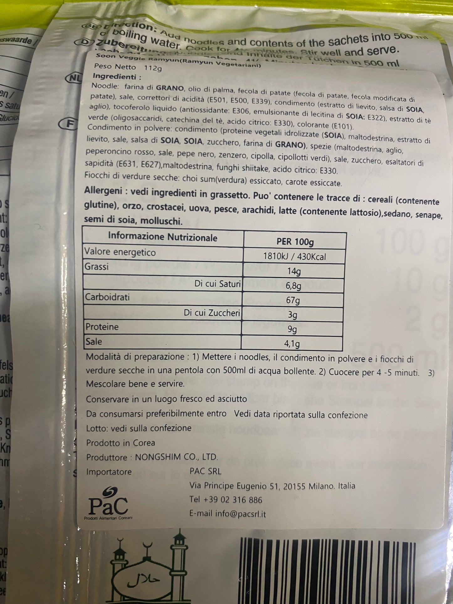 Nongshim - Ramen Soon alle Verdure CUP 67g (CON BRODO)