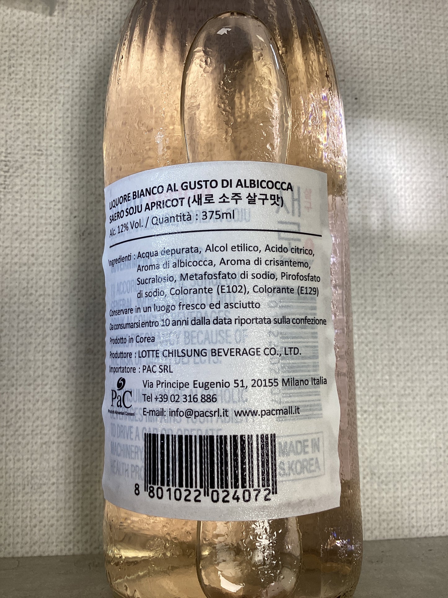 Lotte - Soju all’albicocca senza zucchero 375ml