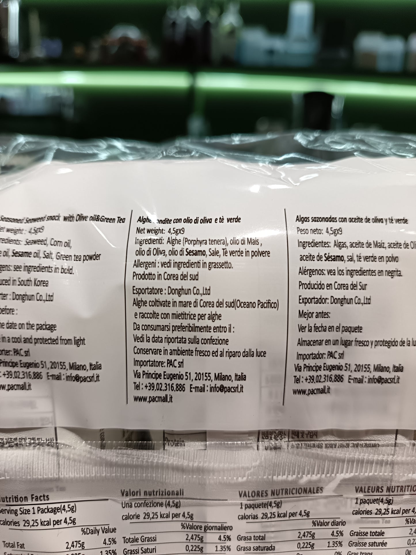 Pac - Alghe Snack all’Olio di Oliva e Tè Verde 9 pacchetti