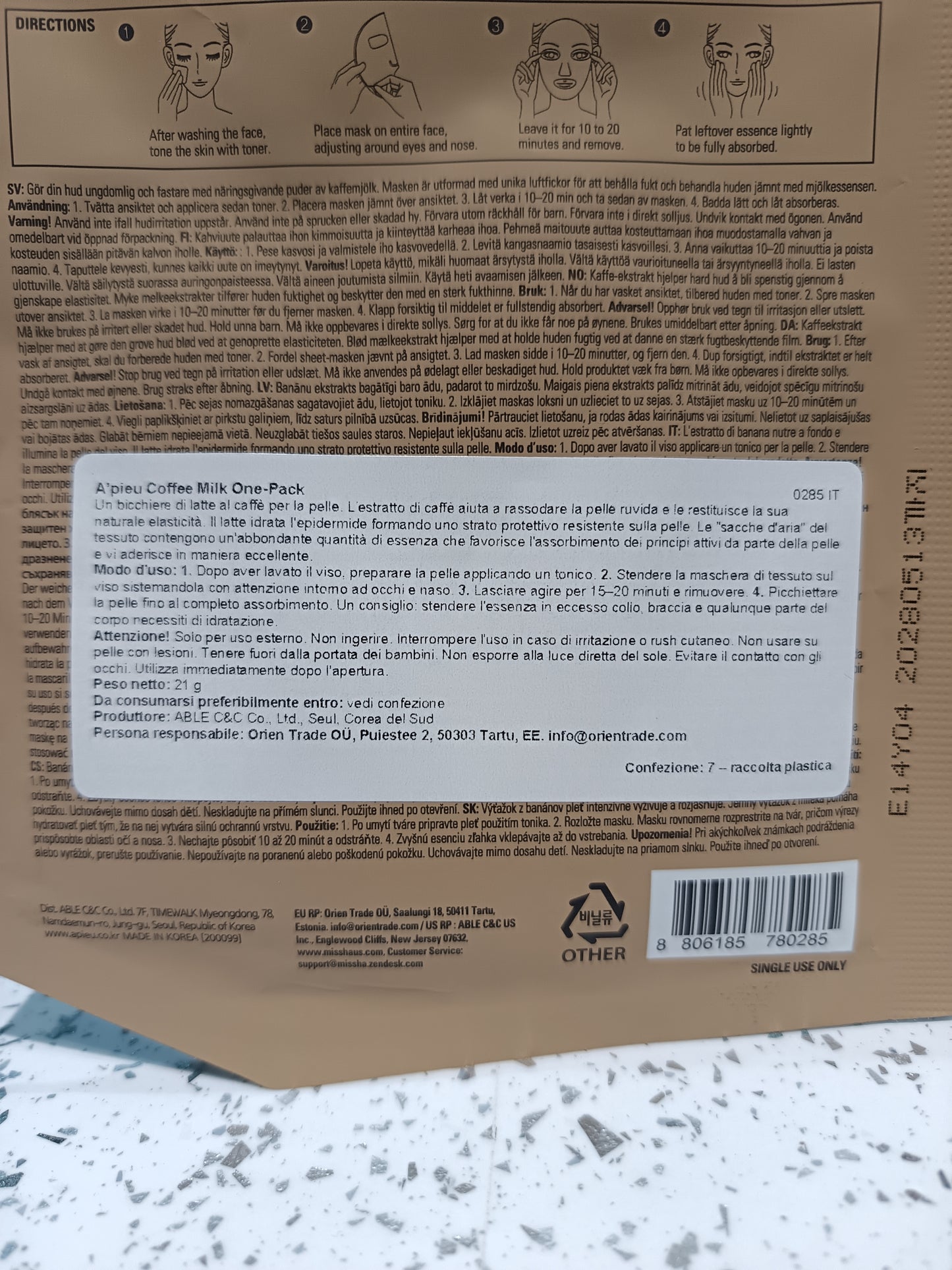 A’pieu - Maschera al Coffee Milk 21g