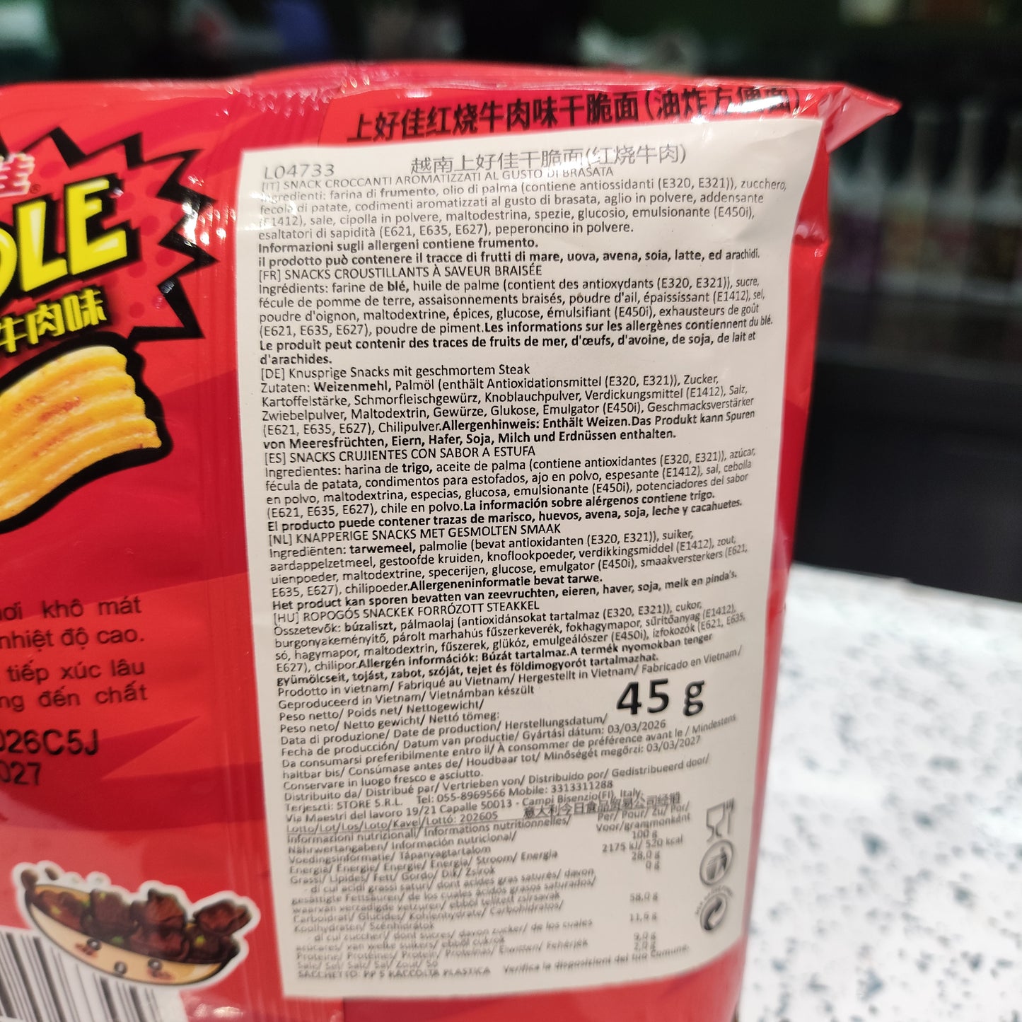 Oishi - Zoodle Noodle Snack di Ramen gusto Manzo brasato 45g